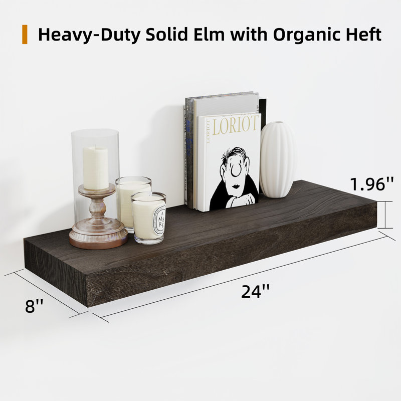 Elmor Heavy Duty Reclaimed Elm Floating Shelf , 1.96" H x 24" W x 8" D, Brown