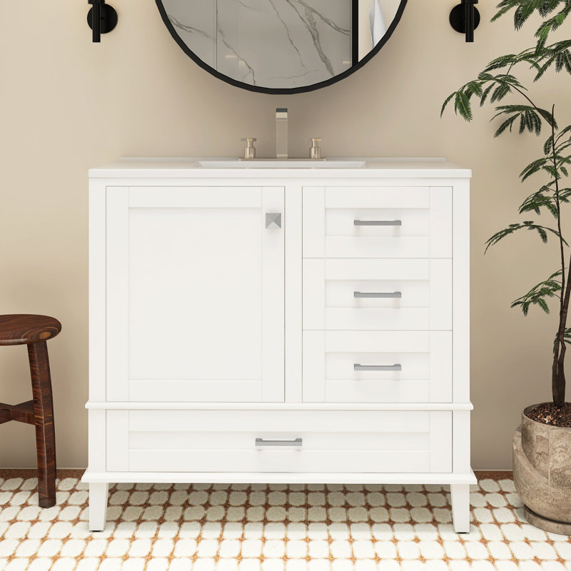 Meuble-lavabo sur pied 36 po, Blanc / argenté