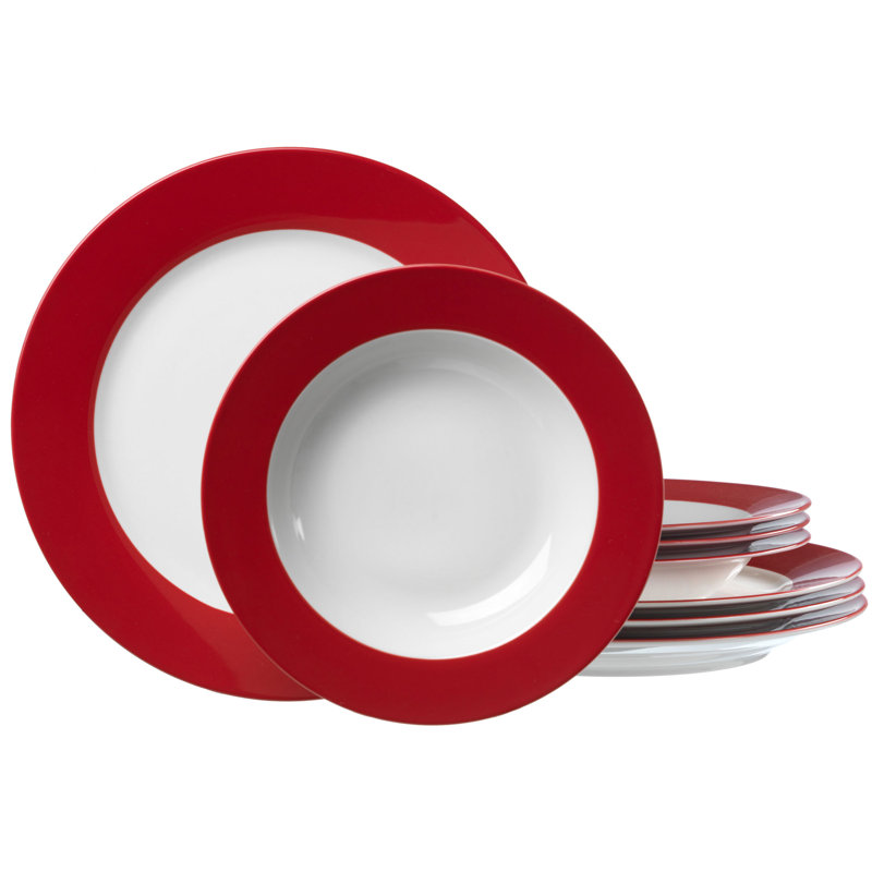 Piece Porcelain Dinnerware Set - Service for 4, Red