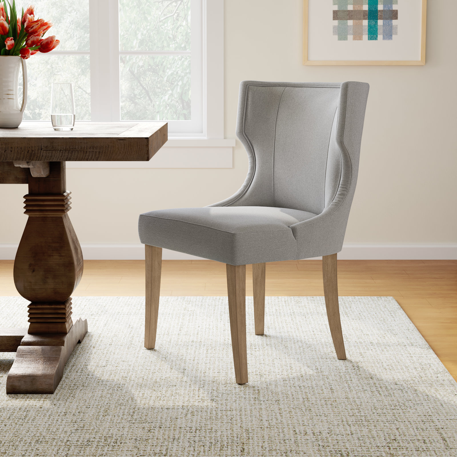 Madison Park Carson Wing Back Dining Side Chair, Light Gray
