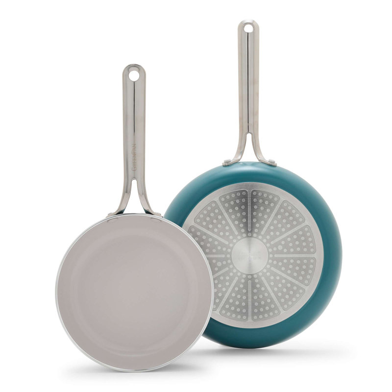 Deep Teal Aluminum Ceramic Nonstick Fry Pan Set, 8in and 10in