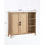 Storage Cabinet with Woven Rattan Doors and Open Shelves