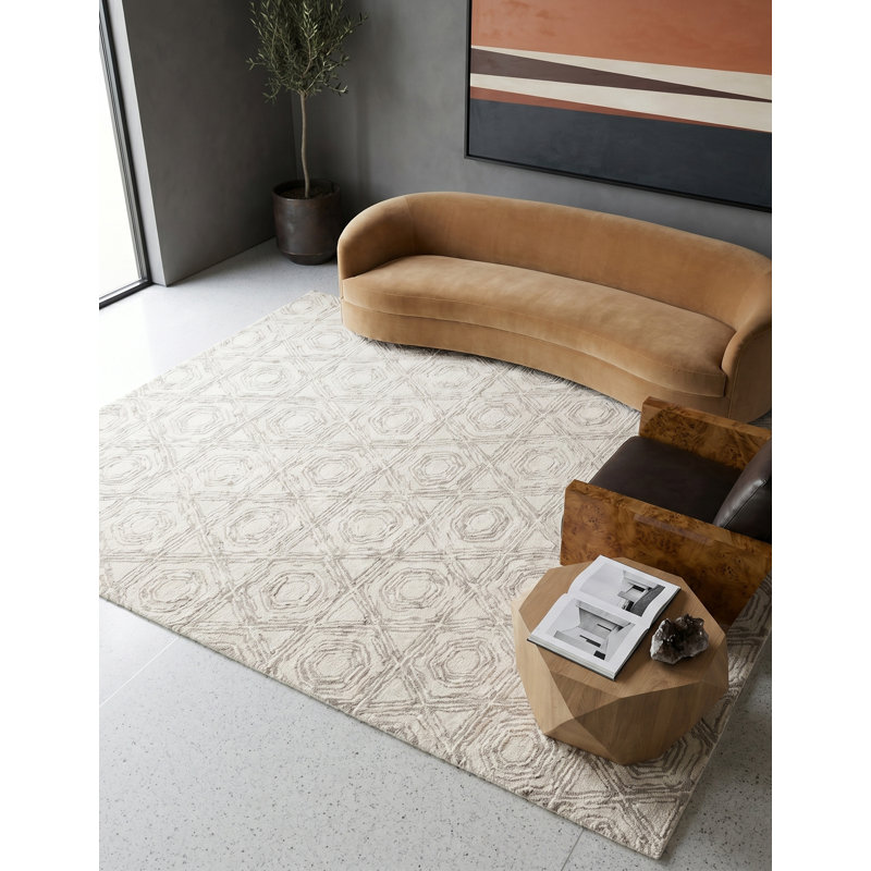 Caprice Wool Geometric Area Rug, Ivory/Silver, Rectangle 6' x 9'