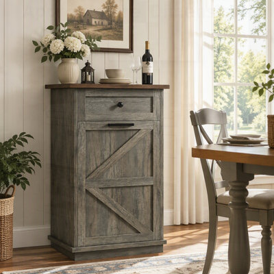 Tilt Out Trash Can Cabinet, 10-Gallon Farmhouse Hidden Garbage Storage with Drawer for Kitchen and Living Spaces