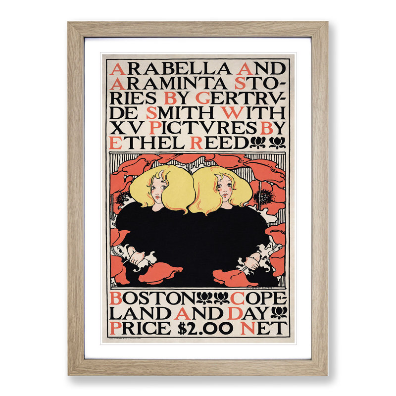 Arabella and Araminta Stories by Ethel Reed - Picture Frame Graphic Art, 90cm H x 65cm W x 2cm D, Oak