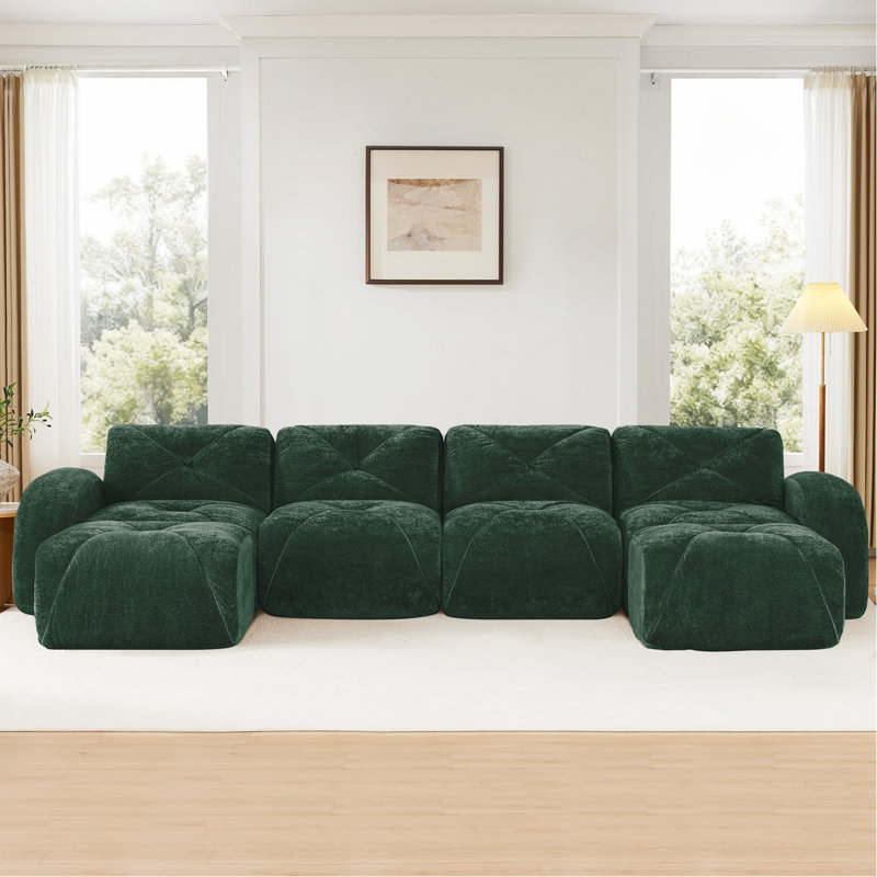 Canapé en forme de U sans os, conception capitonnée, fond en éponge haute densité 32D, conception antidérapante, aucun assemblage requis, combinaison libre, repose-pieds mobiles pour le salon, cinéma maison, vert