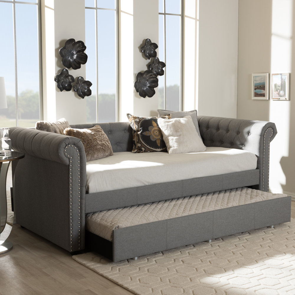 Mynard Upholstered Daybed with Trundle - Twin, Gray