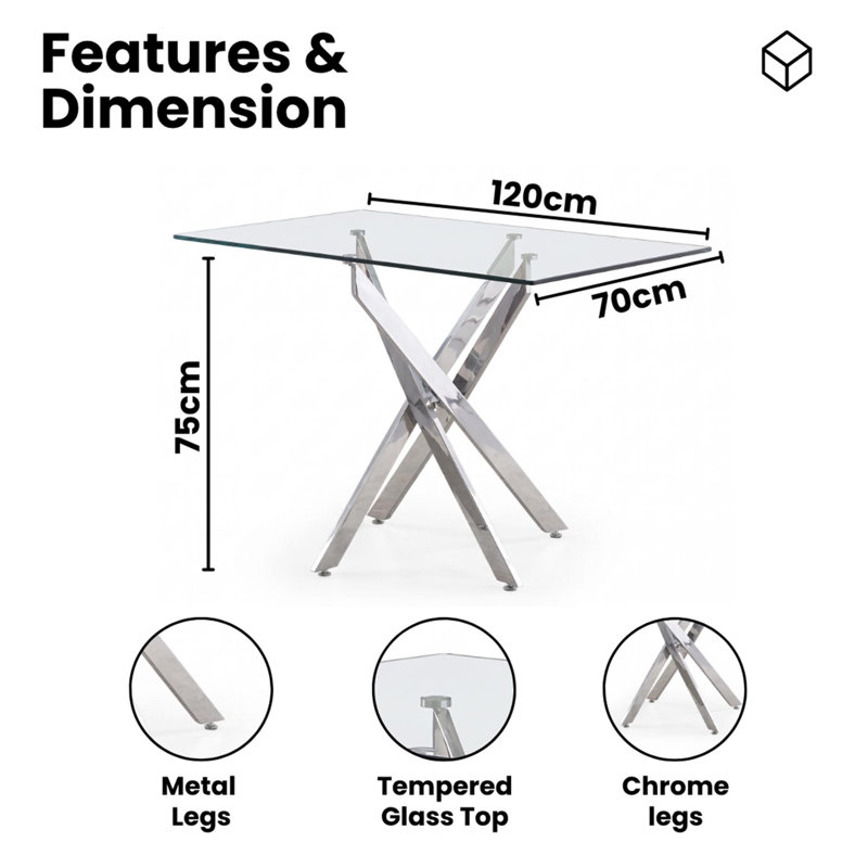 Darene Glass Top Metal Base Dining Table