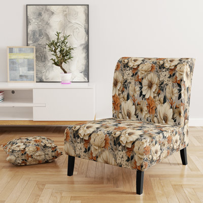 Boho Earthy Blooms Poppies Bloom IV - Upholstered Cottage Accent Slipper Chair