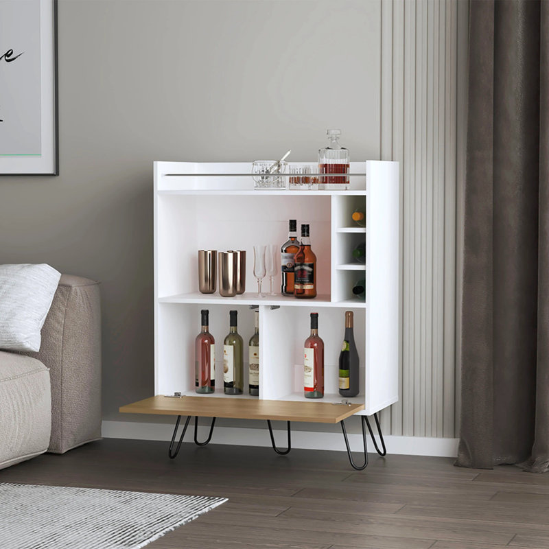 Bar à vin avec porte rabattable et rangement pour bouteilles de vin