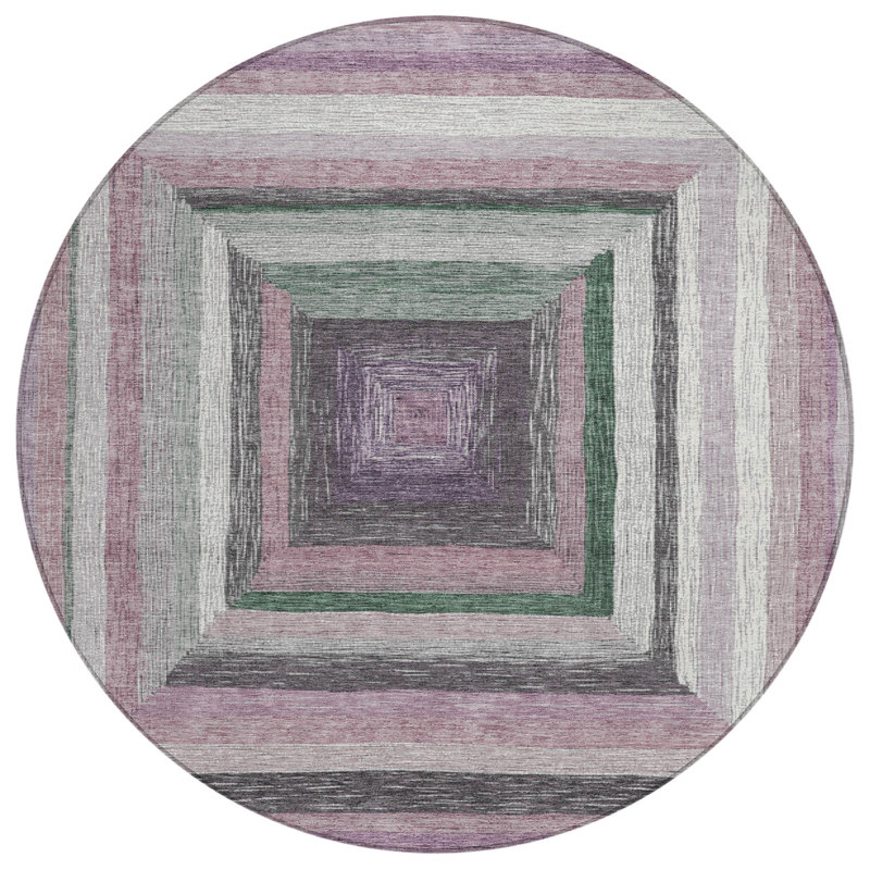 Machine Washable Indoor/Outdoor Xhevrie Blush Rug, Round 8'