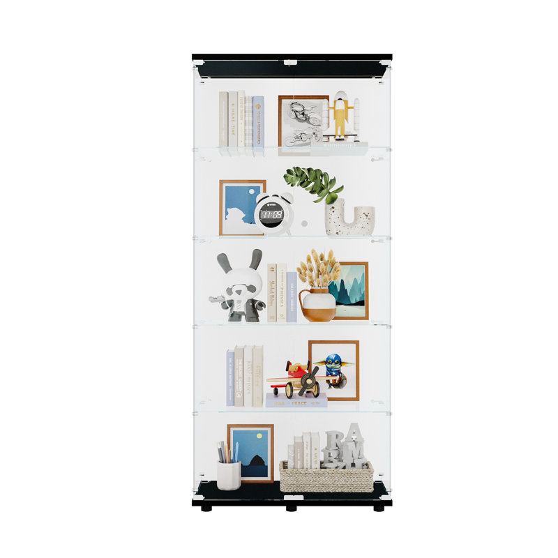 Armoire décorative à deux portes, vitrine et vitrine avec tablettes, Noir