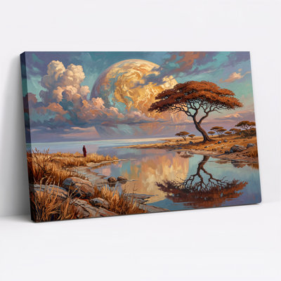 Tableau sur toile représentant une planète géante se reflétant sur un acacia