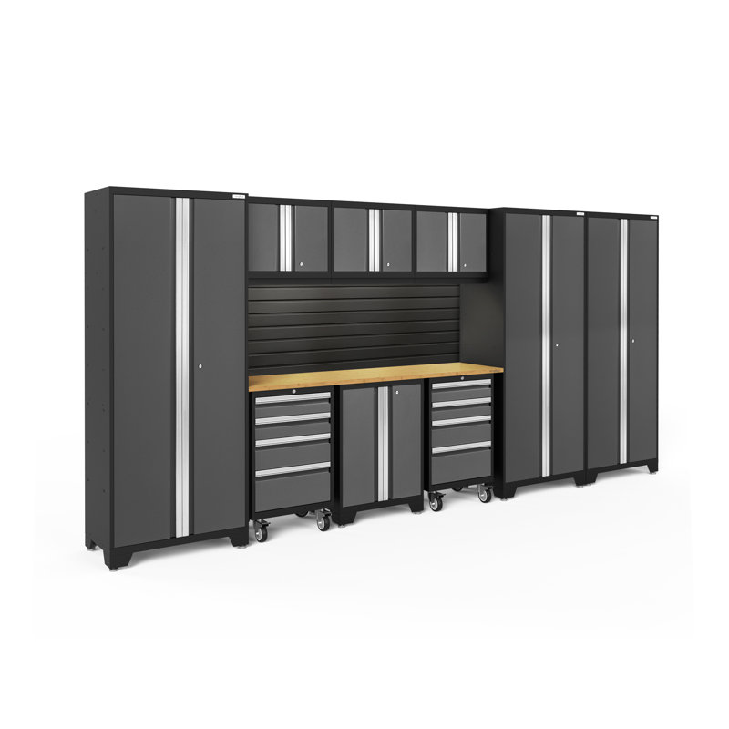 Ensemble de rangement complet 10 pièces Bold Series, Bambou, Lumière LED, Gris / Noir