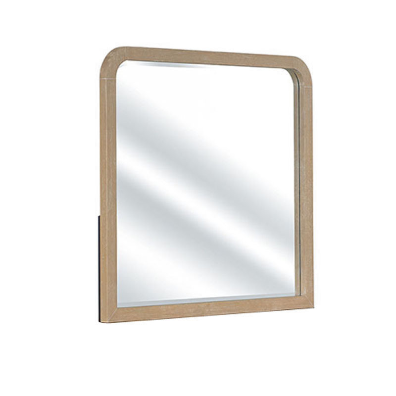 Ensemble de chambre avec grand lit 4 pièces Tanya, miroir de commode, brun naturel Reeded