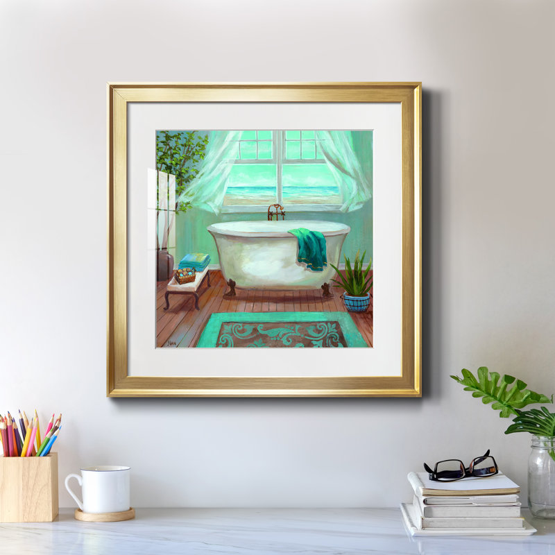 Douce brise I - peinture encadrée, H 17,5 po x l 17,5 po x P 1,5 po, Papier encadré doré
