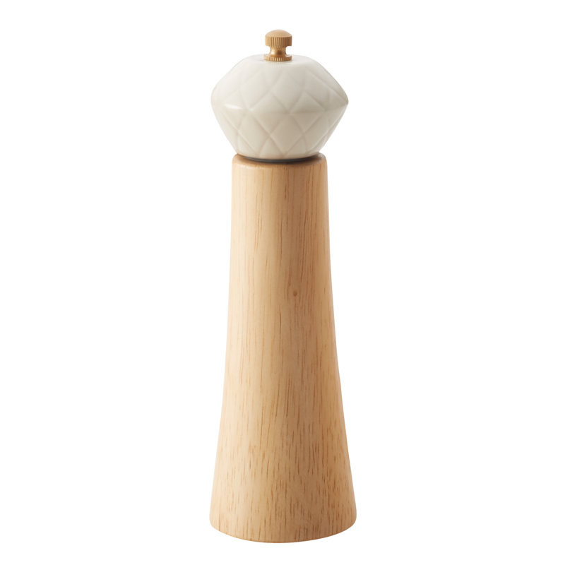 Cream Ceramic and Parawood Manual Spice Grinder