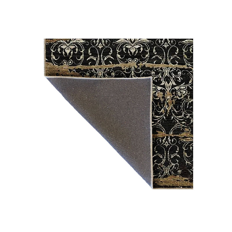 Tapis noir lavable décoratif à motif traditionnel noir, Sous-tapis rectangulaire 2 pi 6 po x 9 pi 10 po