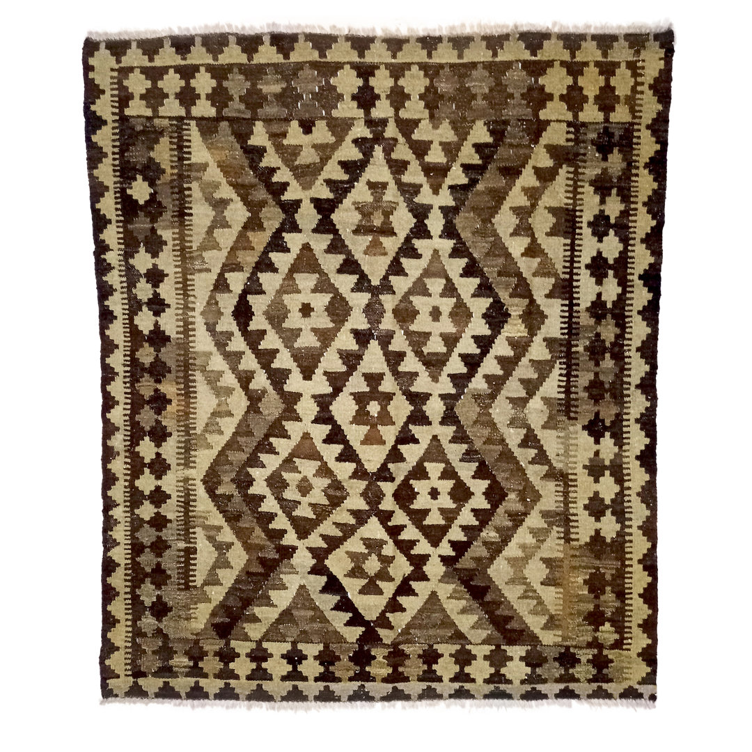 Renfro Afghan Lumber Handmade Kilim Wool Brown/Beige/Black Rug