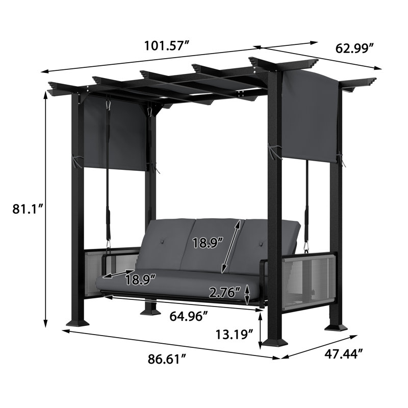 Outdoor Metal Patio Swing With Cushion, Gray