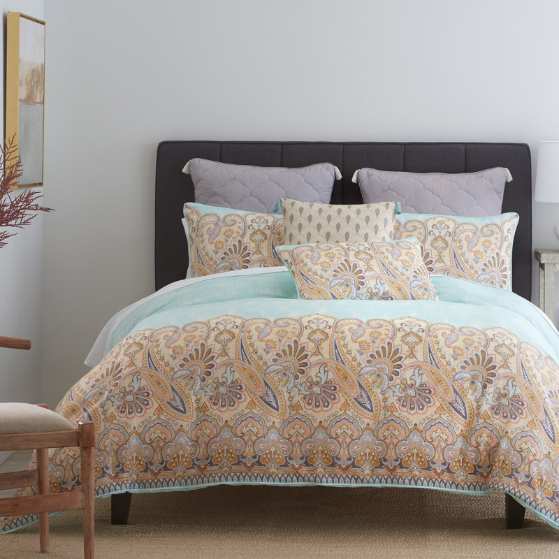 Ensemble d'édredon réversible en percale à tissage traditionnel - Puri, Édredon double / grand + 2 taies décoratives sta