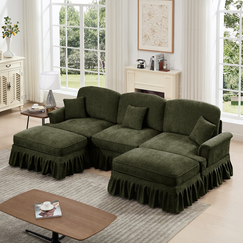 Canapé polyvalent en chenille avec volants détachables et configurations multiples, parfait pour les espaces de vie modernes et élégants