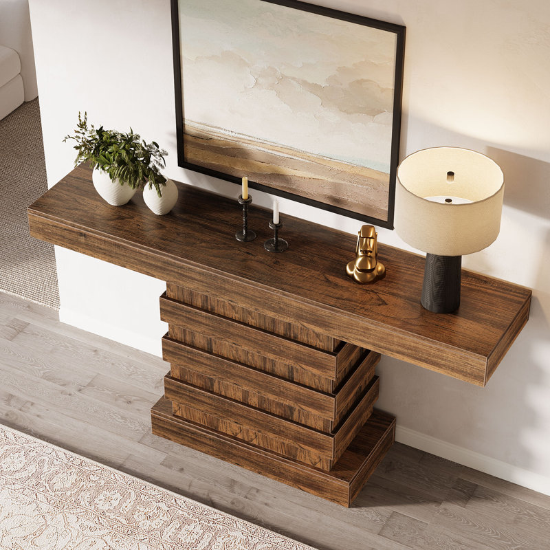 Rustic Brown 63-Inch Wooden Console Table with Storage