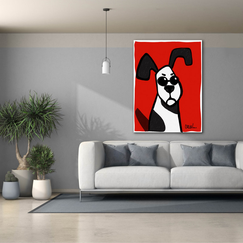 «Dog on Red» par Irena Orlov, art mural sur toile, H 54 po x l 40 po x P 1,5 po