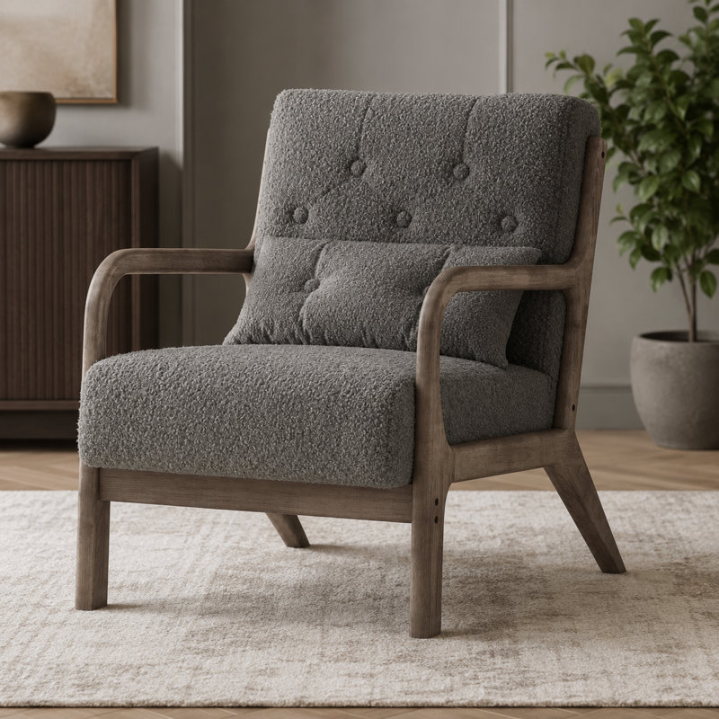 Fareham 25.79'' Wide Tufted Velvet Armchair, Dark Gray Teddy Velvet