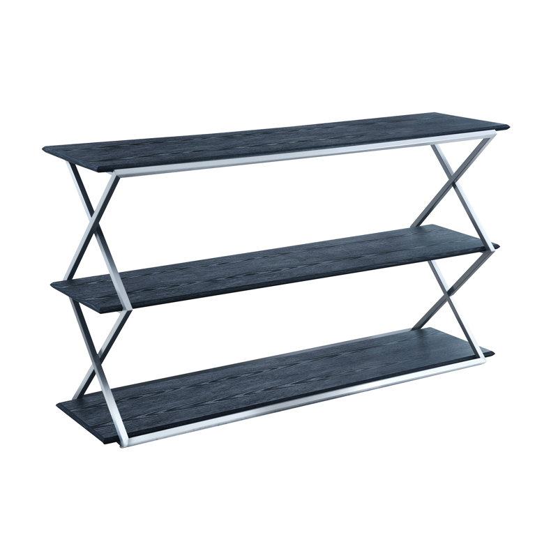 Mccoll 59'' Console Table, Black Top/Brushed Stainless Steel Base