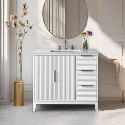 Ensemble de meuble-lavabo simple 36 po avec plateau en pierre reconstituée Lissandra
