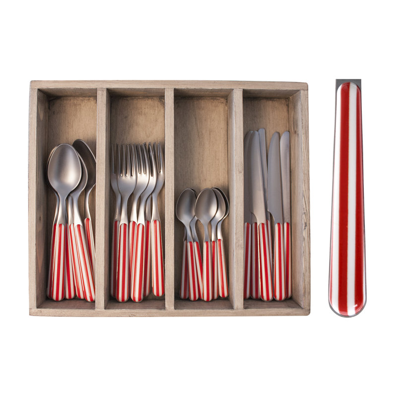 Minchinhampton 24 Piece 18/10 Stainless Steel Cutlery Set, Service for 6, Red/White