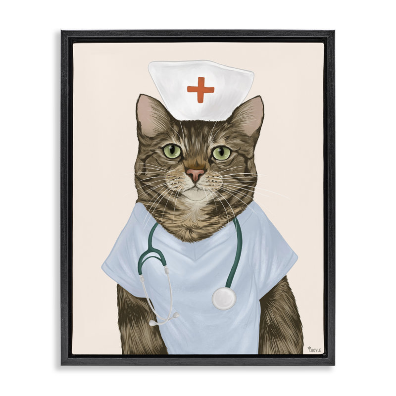 «Nurse Doctor Cat» par Tara Royle, H 31 po x l 25 po, Cadre flottant noir de jais