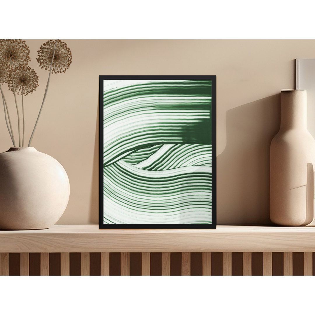 Abstract Green Line Art Minimalist Modern Style Framed Poster