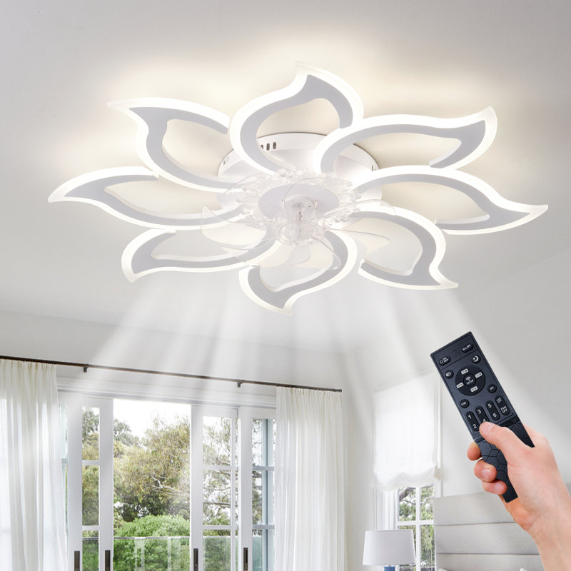 Meakem 35" 7 - Blade Modern Ceiling Fan with LED Lights and Remote Control, White