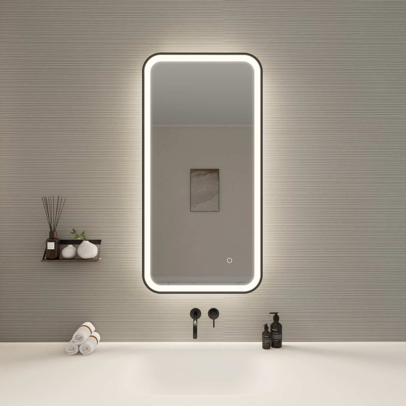 40 Inch Rectangle LED Front and Backlit Wall Mirror in Black, 40" x 20", Black