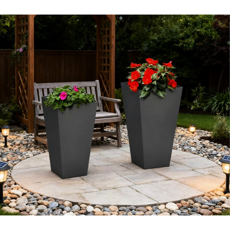 Paquet de 2 pots de fleurs empilables avec drainage, pour jardin extérieur, en oxyde de magnésium, non, Gris