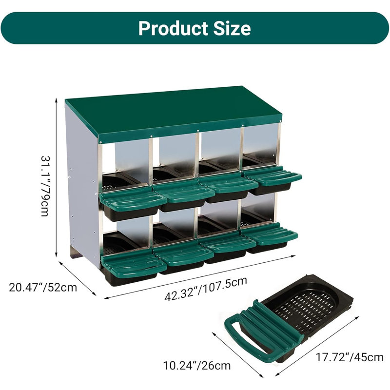 Nesting Boxes For Chickens, Chicken Nesting Box, Roll Away Nesting Box, Chicken Laying Boxes, Nesting Box For Hens With Lid Cover For Chicken Coop, 8 Compartments, Green
