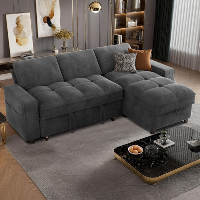 78-Inch L-Shaped Sleeper Sofa With Chaise, Chenille Fabric, Adjustable Backrest (90°-180°), Storage Pockets & Hidden Storage, Usb And Type-C Charging by Ebern Designs