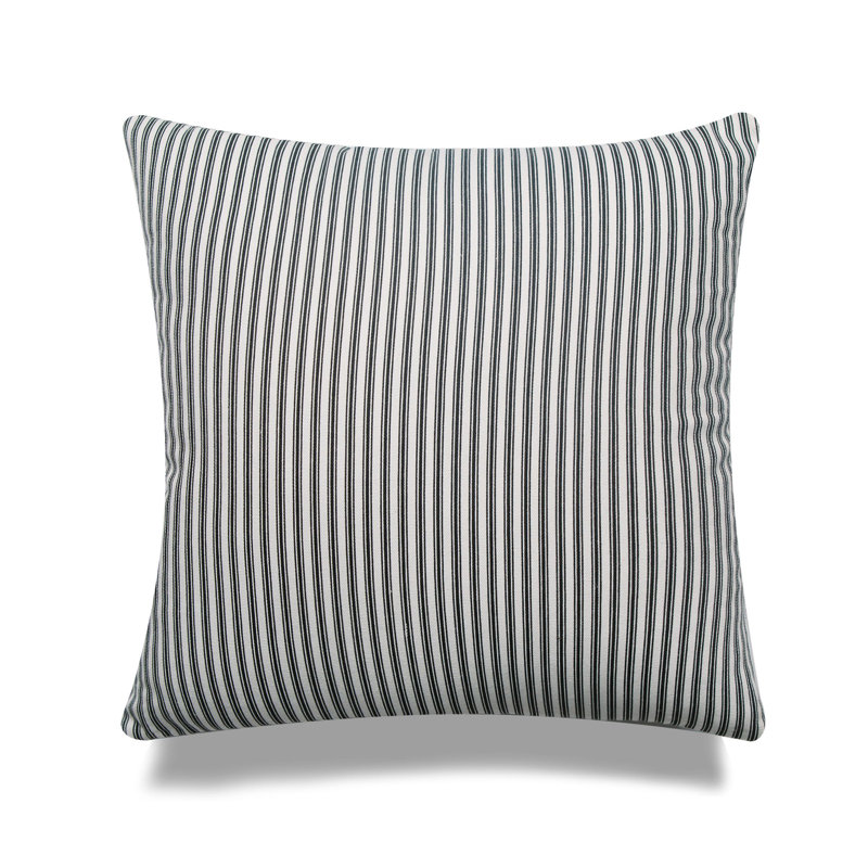 Michael Penny Ticking Pillow Cover & Insert, Square 22", Pillow Cover Only - No Insert, Black Striped