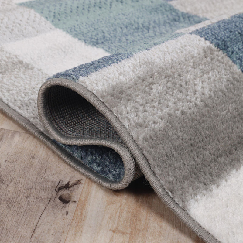 Tapis de couloir 8 pi bleu sarcelle et gris