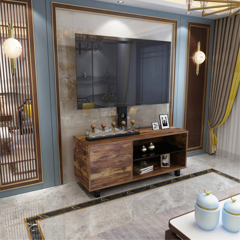 Stylish And Functional TV Console With Storage Cabinet And Glass Doors For Tvs Up To 65 Inches, Ideal For Living Room And Bedroom Decor.