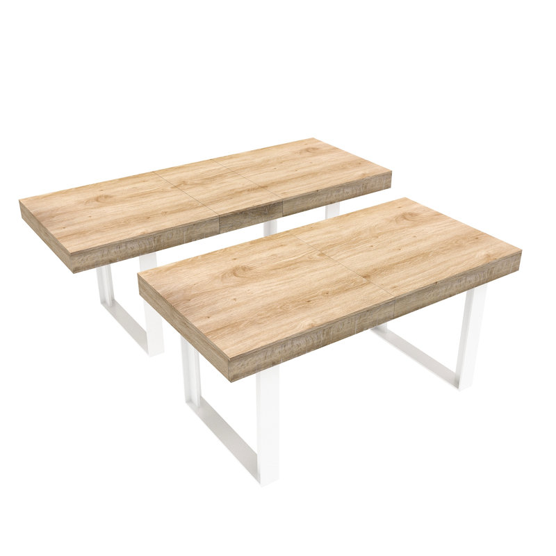 Table de cuisine moderne extensible, faite de matériaux et avec grain de chêne extensible pour 6 à 10 sièges, une surface à haute température rails silencieux