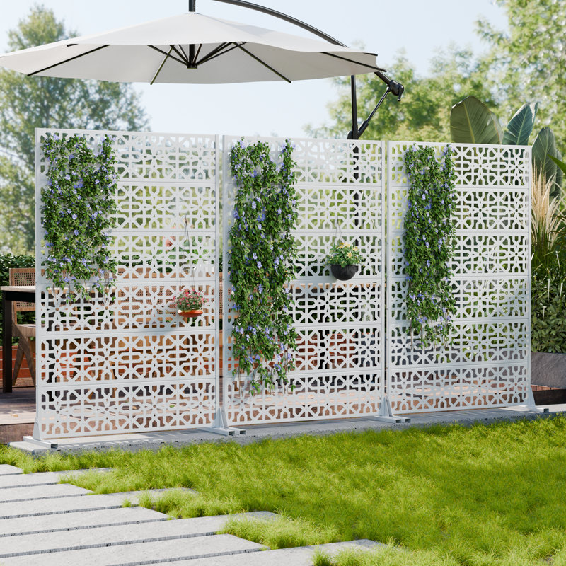 H 72 po x l 47 po x P 16 po avec écran d'intimité en métal et panneau de clôture en treillis pour terrasse, Blanc