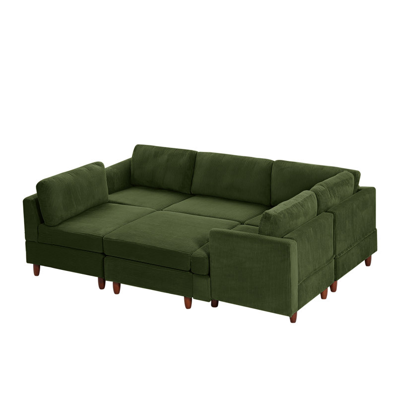 Modern Modular Sectional Couch, Green Corduroy