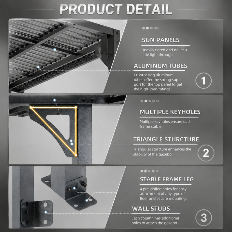 Pergola d'extérieur à hauteur ajustable pour terrasse