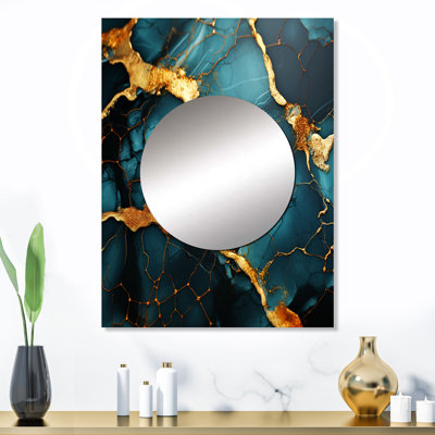 Annaclaire vert et or topaze agate granit III - abstrait, miroir mural unique, moderne grand miroir, art imprimé en métal