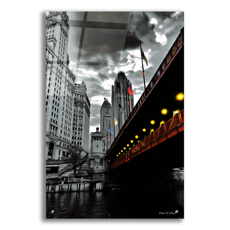 Art mural en verre épique «Chicago's Iron» par Dante Plata, 24 po x 36 po, H 36 po x l 24 po