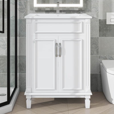 Meuble-lavabo 24 po avec lavabo supérieur, armoire moderne avec 2 portes à fermeture douce et tablette intérieure réglable