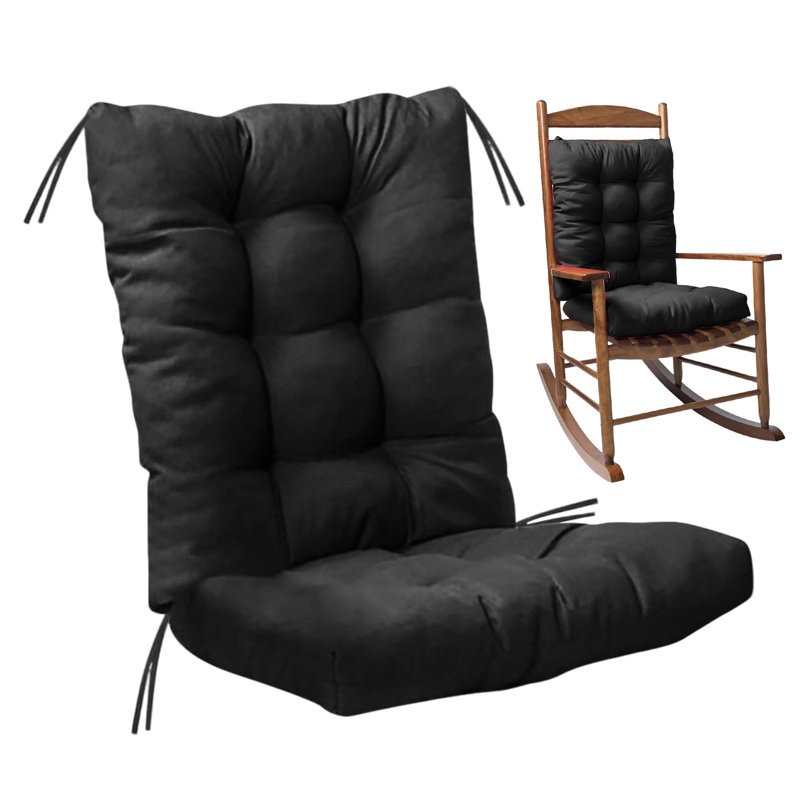 Indoor Outdoor Chair Cushion Garden High Back Chair Cushions Lounger Chair Pad For Recliner Patio Chair, Black